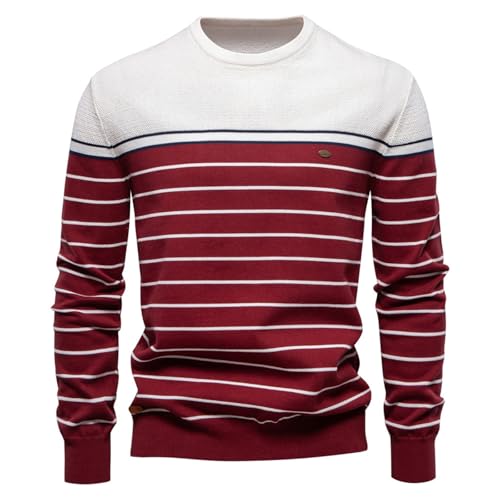 Foweknow Pullover Herren Rundhals Gestreift Herbst Winterpullover Farbblock Lässig Langarm Sweatshirt Jacke Modische Trendings Strickpullover Regular Fit Arbeitspullover Unterhemd von Foweknow