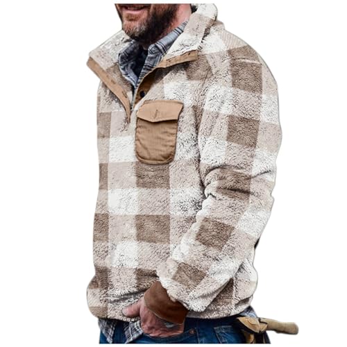 Foweknow Pullover Herren ohne Kapuze Plüschmantel Teddy Fleece Sweatshirt Mantel Revers Camouflage Flauschige Plüsch Sweatjacke Fleecepullover Dicke Warm Rollkragenpulli Oberteile Winterjacke von Foweknow