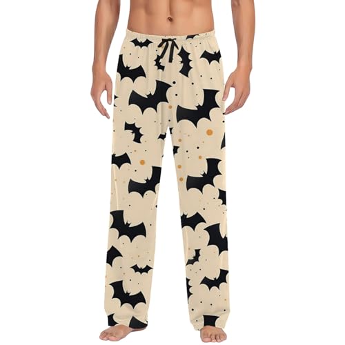 Foweknow Pyjama Hose Herren Motiv Halloween Schlafanzughose Herren Lang Lustige Loungehose Casual Kordelzug Nachtwäsche Weites Bein Weich Atmungaktive Freizeithose Bequem Causal Haushose von Foweknow