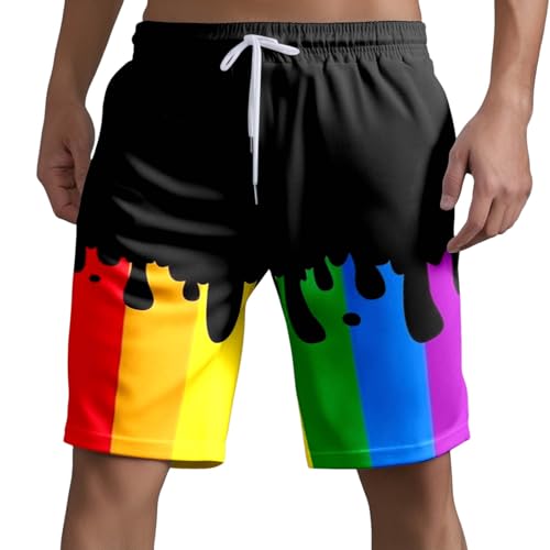 Foweknow Regenbogen Kurze Hosen Herren Gay Pride Rainbow Flag Sportshorts Freizeitshorts Atmungsaktiv LGBTQ Pride Stolzmonat Sweatshorts Mit Kordelzug Hawaii Strandhosen Laufshorts von Foweknow