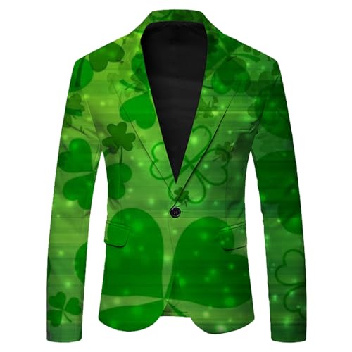 Foweknow Sakko Herren St. Patrick's Day Jacke Herren Sportlich Knöpfe Anzugjacke Für Hochzeit Anzugjacke St. Patrick's Day Luck of The Irish Kleeblatt Anzug Jackett Karneval Kostüm von Foweknow