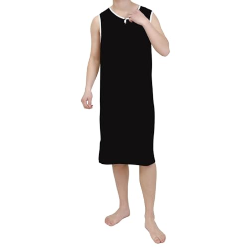 Foweknow Schlafanzug Herren Ärmellos Bequeme Hausanzug Morgenmantel Lang Leichter Lockere Kimono Robe Bademantel Atmungsaktive Einfarbig Nachtwäsche Pyjama Nachthemd Für Männer von Foweknow