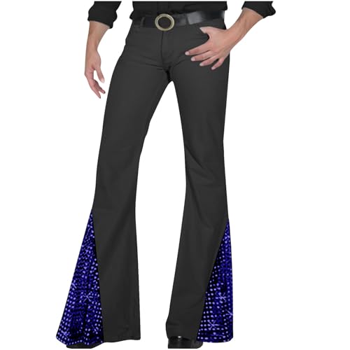 Foweknow Schlaghose Herren Bootcut Pailletten Ausgestellte Hose Männer Glitzer Lang Lässig Trousers 70Er Jahre Outfit Casual Freizeithose Party Karneval Festlich Herrenhose Chinohose von Foweknow