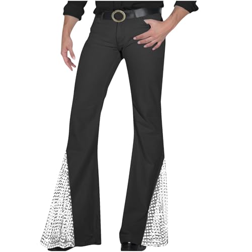 Foweknow Schlaghose Herren Bootcut Pailletten Ausgestellte Hose Männer Glitzer Lang Lässig Trousers 70Er Jahre Outfit Casual Freizeithose Party Karneval Festlich Herrenhose Chinohose von Foweknow