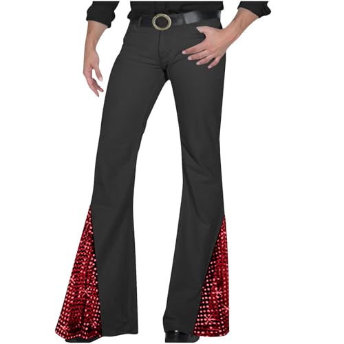 Foweknow Schlaghose Herren Bootcut Pailletten Ausgestellte Hose Männer Glitzer Lang Lässig Trousers 70Er Jahre Outfit Casual Freizeithose Party Karneval Festlich Herrenhose Chinohose von Foweknow