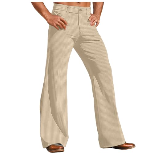 Foweknow Schlaghose Herren Cord Vintage Ausgestellte Hose Weitem Bein Große Größen 70Er Jahre Style Freizeithose Für Männer Weites Bein Karneval Disco Pants Einfarbige Chinohose von Foweknow