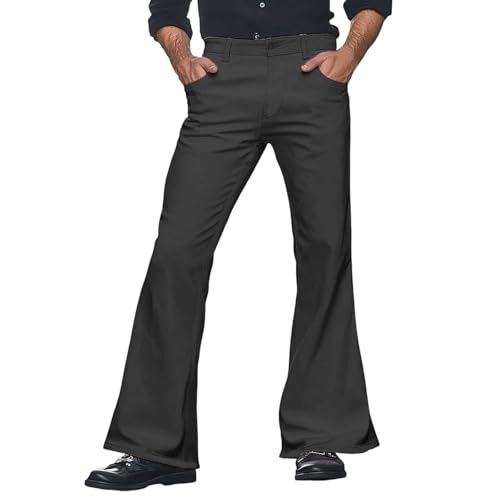 Foweknow Schlaghose Herren Cord Vintage Ausgestellte Hose Weitem Bein Große Größen 70Er Jahre Style Freizeithose Für Männer Weites Bein Karneval Disco Pants Einfarbige Chinohose von Foweknow