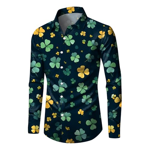Foweknow St Patricks Day Hemd Herren Kleeblatt Glücksbringer Hemd Sommer Freizeithemden Casual Herrenhemden Gedruckt Loose Strand Hemd Lustig Festlich Bluse Top Elegant Hawaii Hemd von Foweknow