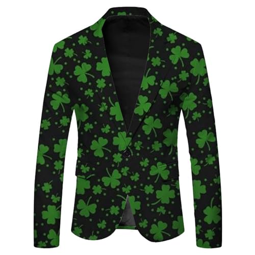 Foweknow St. Patrick's Day Sakko Herren Blazer Irish Kleeblatt Anzug Sportlich Slim Fit Elegante Anzug Jacket Mit St. Patrick-Druck Männer Frühling Herbst Sportsakko Anzugjacke Für Party von Foweknow