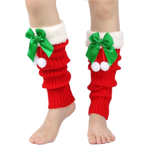Foweknow Stulpensocken Damen Weihnachts Beinwärmer Mit Schleifen Warm Plüschsocken Bequeme Thermosocken Wintersocken Gestrickte Kniestrümpfe Rentier Schneeflocke Weihnachtsmotiv von Foweknow