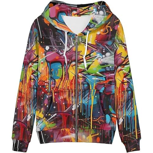 Foweknow Sweatjacke Herren Bunt Druck Hoodie Modische Trendings Kapuzenjacke Bequeme Vielseitige Freizeitjacke Sportlich Persönlichkeit Outdoorjacke Regular Fit Lässig Übergangsjacke von Foweknow