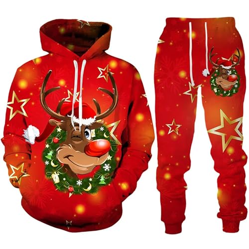 Foweknow Trainingsanzug Herren Weihnachten 3D Druck Jogginganzug Modische Trendings Vielseitige Sportanzug Lässig Bequeme Sweatshirt Elastische Taille Chinohose Zweiteiliges Set von Foweknow