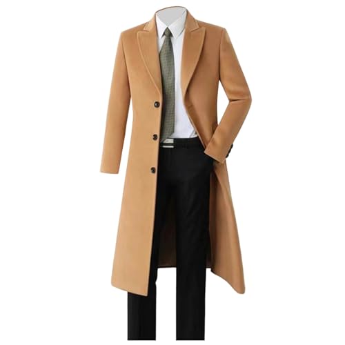 Foweknow Trenchcoat Herren Einfarbige Lang Wollmantel Modische Große Größen Arbeitsjacke Vintage Langarm Vielseitige Slim Fit Outdoorjacke Freizeitjacke Windjacke Übergangsjacke von Foweknow