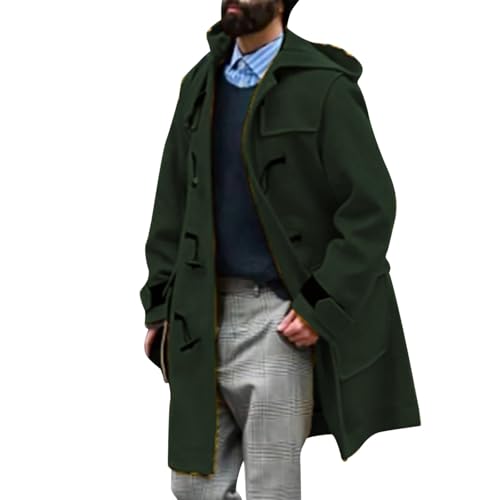 Foweknow Trenchcoat Herren Lang Übergangsjacke Bequeme Wollmantel Modische Trendings Wintermantel Regular Fit Winddicht Windbreaker Business Arbeitsjacke Outdoorjacke Mit Hornknopf von Foweknow