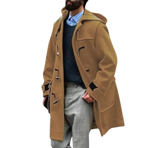 Foweknow Trenchcoat Herren Lang Übergangsjacke Bequeme Wollmantel Modische Trendings Wintermantel Regular Fit Winddicht Windbreaker Business Arbeitsjacke Outdoorjacke Mit Hornknopf von Foweknow