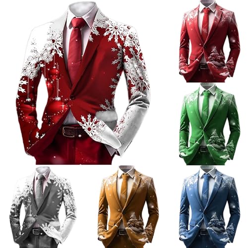 Foweknow Weihnachtsjacke Herren Modern Weihnachten Sakko Herren Bedruckte Langarm Sportlich Freizeit Sakko Anzugjacke Xmas Kostüm Slim Fit Weihnachtsanzug von Foweknow