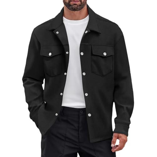 Foweknow Winterjacke Herren Langarm Freizeitjacke Regular Fit Business Arbeitsjacke Modische Einreihige Mantel Solide Einfache Functionsjacke Vielseitige Cardigan Mit Taschen von Foweknow