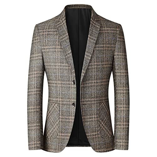 Fowjknww Blazer Herren Kariert Gebürsteter Anzug Mantel Herbst Winter Revers Einreihige Strickjacke Rundem Saum Schlanke Trend Jacke Männer Business Anzugjacke Mit Taschen von Fowjknww