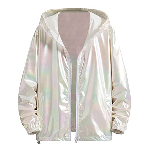 Fowjknww Bomberjacke Herren Glänzende Sonnenschutzkleidung Buiness Stilvolle Cardgigan Baumwolle Farbverlauf Einfachheit Sportbekleidung Dünne Regenbogen Metallischen Trainingsjacke von Fowjknww