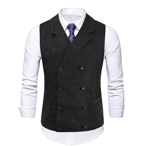 Fowjknww Herren Anzugweste Einfarbig Zweireihig Revers Ärmellos Weste Casual Business Doppelreihige Slim Kleidung Für Männer Hochzeit Bräutigam Gastgeber Modische Kostüm von Fowjknww