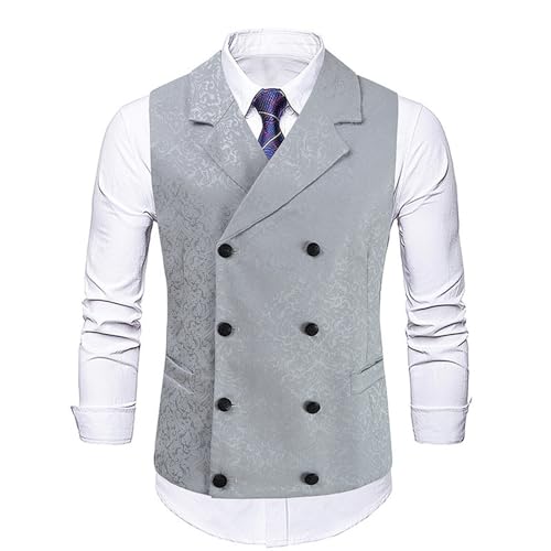 Fowjknww Herren Anzugweste Einfarbig Zweireihig Revers Ärmellos Weste Casual Business Doppelreihige Slim Kleidung Für Männer Hochzeit Bräutigam Gastgeber Modische Kostüm von Fowjknww