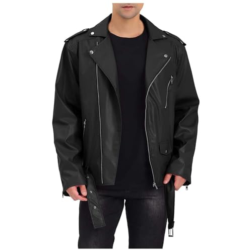 Fowjknww Herren Lederjacke Langarm Elegante Bikerjacke Übergangsjacke Vintage Leder Motorradjacke Cowboy Lässig Locker Jacke Herbst Winter Vielseitige Kleidung Mit Reißverschluss von Fowjknww