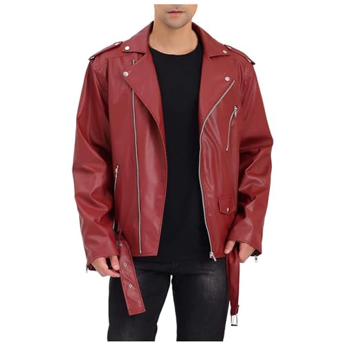 Fowjknww Herren Lederjacke Langarm Elegante Bikerjacke Übergangsjacke Vintage Leder Motorradjacke Cowboy Lässig Locker Jacke Herbst Winter Vielseitige Kleidung Mit Reißverschluss von Fowjknww