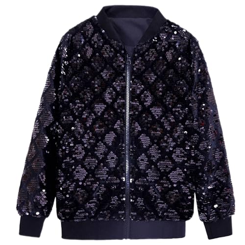 Fowjknww Herren Paillettenjacken Glänzender Stoff Bomberjacke Karierter Kragen Langarm Jacken Blazer Sakko Glitzer Varsity Glitzernder Mantel Party Outerwear Streetwear von Fowjknww