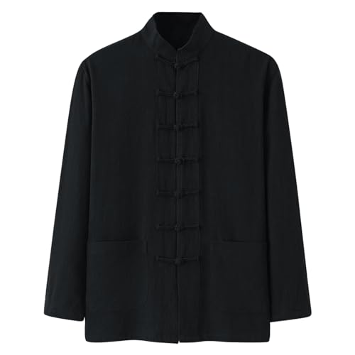 Fowjknww Herren Sommer Hanfu Tang Anzug Chinesischer Stil Tai Chi Uniform Traditionelle Kampfkunst Kung Fu Leinen Hemd Langarm Baggy Vintage Zen Meditation Kleidung Freizeitanzug von Fowjknww