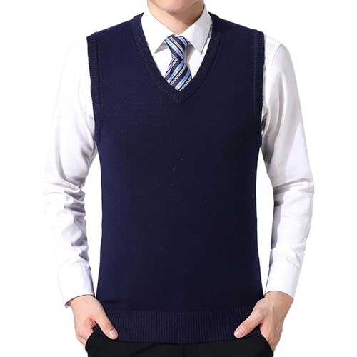 Fowjknww Herren Strickweste Einfarbige Pullunder Business Frezeit Ärmellose Weste V Ausschnitt Slim Fit Unterhemd Outdoor Atmungsaktive Lichtfeldweste Stilvolle Vielseitige Waistcoat von Fowjknww