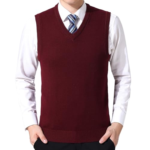 Fowjknww Herren Strickweste Einfarbige Pullunder Business Frezeit Ärmellose Weste V Ausschnitt Slim Fit Unterhemd Outdoor Atmungsaktive Lichtfeldweste Stilvolle Vielseitige Waistcoat von Fowjknww