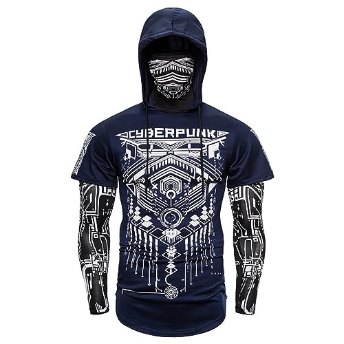 Fowjknww Hoodie Herren Cyberpunk Ninja Kapuzenpullover Fake Zwei Stücke Große Größe Slim Radfahren Kleidung Streetwear Techwear Hoodie Urban Hip Hop Japanisches Sweatshirt Mit Maske von Fowjknww