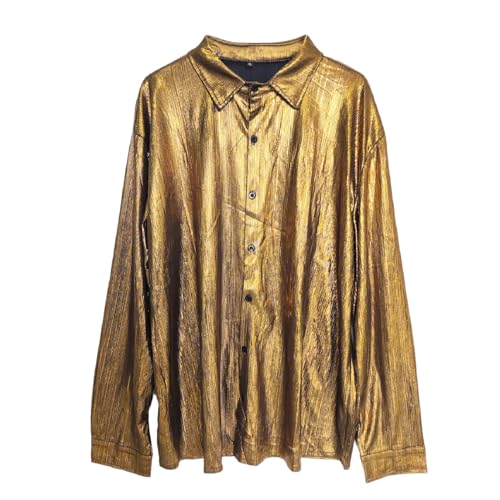 Fowjknww Langarmhemd Herren Pailletten Slim Fit Hemd Metallic Disco Glänzend Solide Freizeitkleidung Für Männer Regular Fit Businesshemd Tanz Nachtklub Verkleidung Glitzer Kustüm von Fowjknww