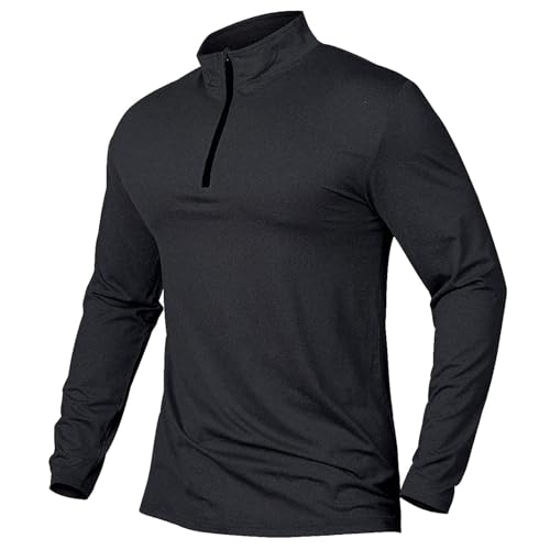 Fowjknww Langarmshirt Herren Leichte Atmungsaktive Merino Funktionsshirt Für Wandern Und Outdoor Sport Gym Lässiges Weicher Komfort Normale Passform Kostüm Mit Reißverschluss von Fowjknww