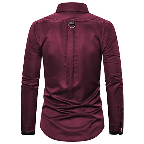 Fowjknww Langarmshirt Herren Retro Steampunk Kleidung Business Hochzeit Frezeitjacke Leder Knopf Shirt Party Punk Outfits Gothic Revers Oberteil Rivet Rock Konzert Musik Festival Top von Fowjknww