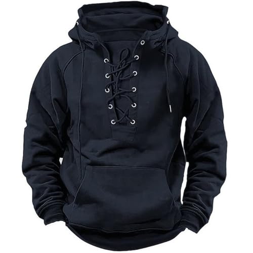 Fowjknww Pullover Herren Schnürhemd Vintage Hooded Premium Übergroßer Passform Stilvolle Kapuzenpullover Hoodie Pulli Herren Einfarbige Ohne Kapuze Sweatshirt Mit Reißverschluss von Fowjknww