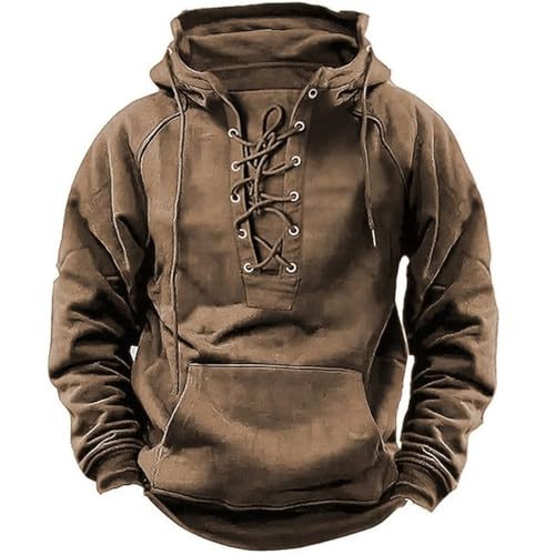 Fowjknww Pullover Herren Schnürhemd Vintage Hooded Premium Übergroßer Passform Stilvolle Kapuzenpullover Hoodie Pulli Herren Einfarbige Ohne Kapuze Sweatshirt Mit Reißverschluss von Fowjknww