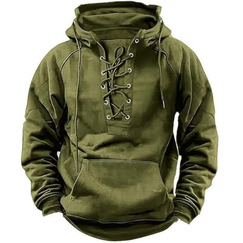 Fowjknww Pullover Herren Schnürhemd Vintage Hooded Premium Übergroßer Passform Stilvolle Kapuzenpullover Hoodie Pulli Herren Einfarbige Ohne Kapuze Sweatshirt Mit Reißverschluss von Fowjknww