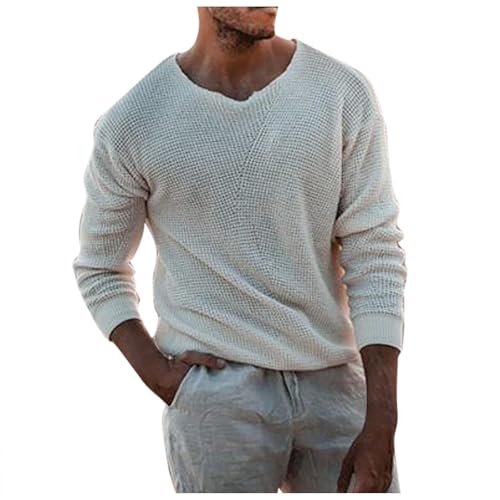 Fowjknww Strickpullover Herren Frezeit Feinstrick Pullover Einfarbige Modische Tiefer V Ausschnitt Strickjacke Vintage Streetwear Slim Fit Muskelshirt Arbeitsjacke Übergangsjacke von Fowjknww