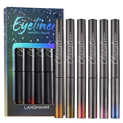 Flüssiges Glitzer-Eyeliner-Set - 6 farbige, glänzende, wasserfeste farbige Eyeliner mit langer Haltbarkeit - Flüssiger Eyeliner für Frauen und Mädchen, farbiger flüssiger Eyeliner, Eyeliner-Set Fowybe von Fowybe