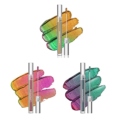 Fowybe mehrfarbiger flüssiger Lidschatten | Heller, mehrfarbiger Glitzer-Lidschatten, 3er-Pack,Langanhaltender Lidschatten Color Shift Green Gold Pink von Fowybe