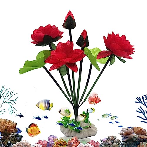 Lotus-Aquarium-Dekorationen | Blumen Statue TPE Lotus Aquarium Dekor | Hitzebeständige, wasserdichte Ornamente mit Sockel, kreative Dekoration für Auto, Garten, Aquarium, Glasbehälter Fowybe von Fowybe