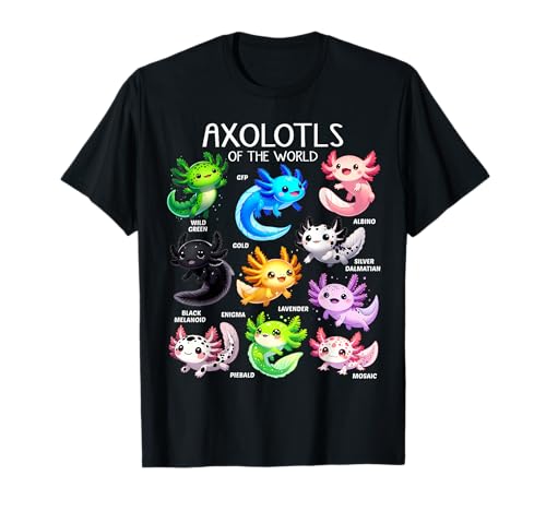 Fox Brother - Unisex Erwachsene und Kinder T-Shirt - Kawaii Axolotl Design - Schwarz - S - V-Ausschnitt - Cartoon - Liebe - Klassisch - Frühling, Sommer - Pull-On - 1 Count - Kawaii Axolotl T-Shirt von Fox Brother