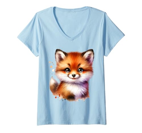 Damen Kawaii Fuchs Cute Animal Cartoon für Kinder T-Shirt mit V-Ausschnitt Damen Kawaii Fuchs Cute Animal Cartoon für Kinder T-Shirt mit V-Ausschnitt von Fox Cartoon Design for Children