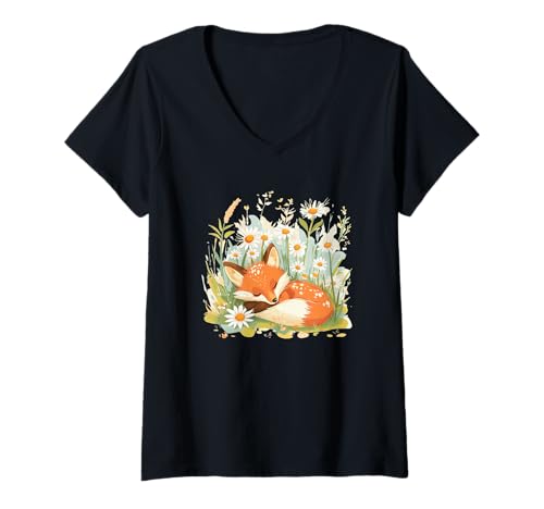 Damen Hübsches Fuchsblumenkostüm für Daisy Season T-Shirt mit V-Ausschnitt Damen Hübsches Fuchsblumenkostüm für Daisy Season T-Shirt mit V-Ausschnitt von Fox Daisy Outfit