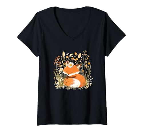 Damen Lustiger Fuchs in Blumenwiese für Gänseblümchen und Füchse Liebhaber T-Shirt mit V-Ausschnitt Damen Lustiger Fuchs in Blumenwiese für Gänseblümchen und Füchse Liebhaber T-Shirt mit V-Ausschnitt von Fox Daisy Outfit