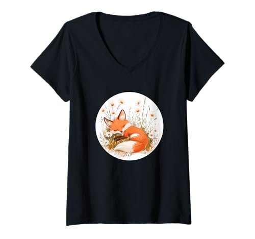 Damen Schönes Fuchskostüm für Tiere und Gänseblümchenliebhaber T-Shirt mit V-Ausschnitt Damen Schönes Fuchskostüm für Tiere und Gänseblümchenliebhaber T-Shirt mit V-Ausschnitt von Fox Daisy Outfit