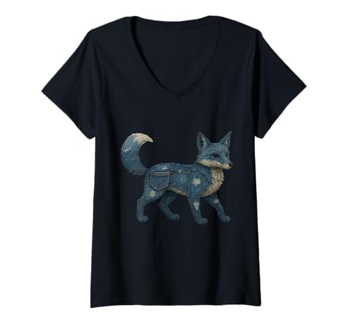 Damen Fox Denim T-Shirt mit V-Ausschnitt Damen Fox Denim T-Shirt mit V-Ausschnitt von Fox Denim Design