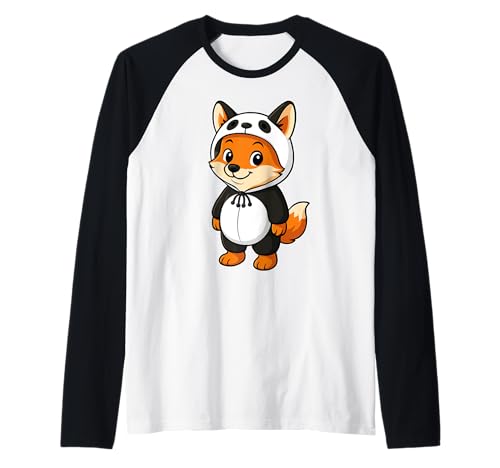 Kawaii Fuchs im Panda Kostüm für Mädchen Kinder Fuchsliebhaber Raglan von Fox In Panda Costume Kawaii Design