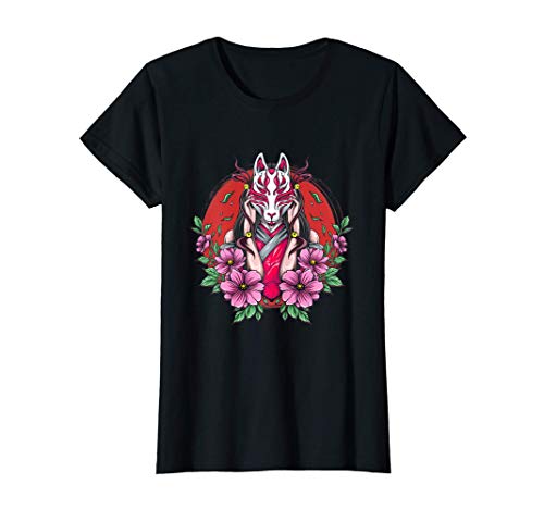 Damen Artistic Japanese Kitsune Mask Girl Fox Spirit Anime Gift T-Shirt Damen Artistic Japanese Kitsune Mask Girl Fox Spirit Anime Gift T-Shirt von Fox Kitsune Mask Girl